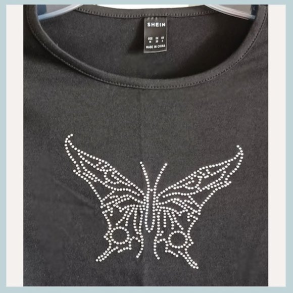 SHEIN Black Butterfly T Shirt Dress, Rhinestone Butterfly Dress - Picture 4 of 5
